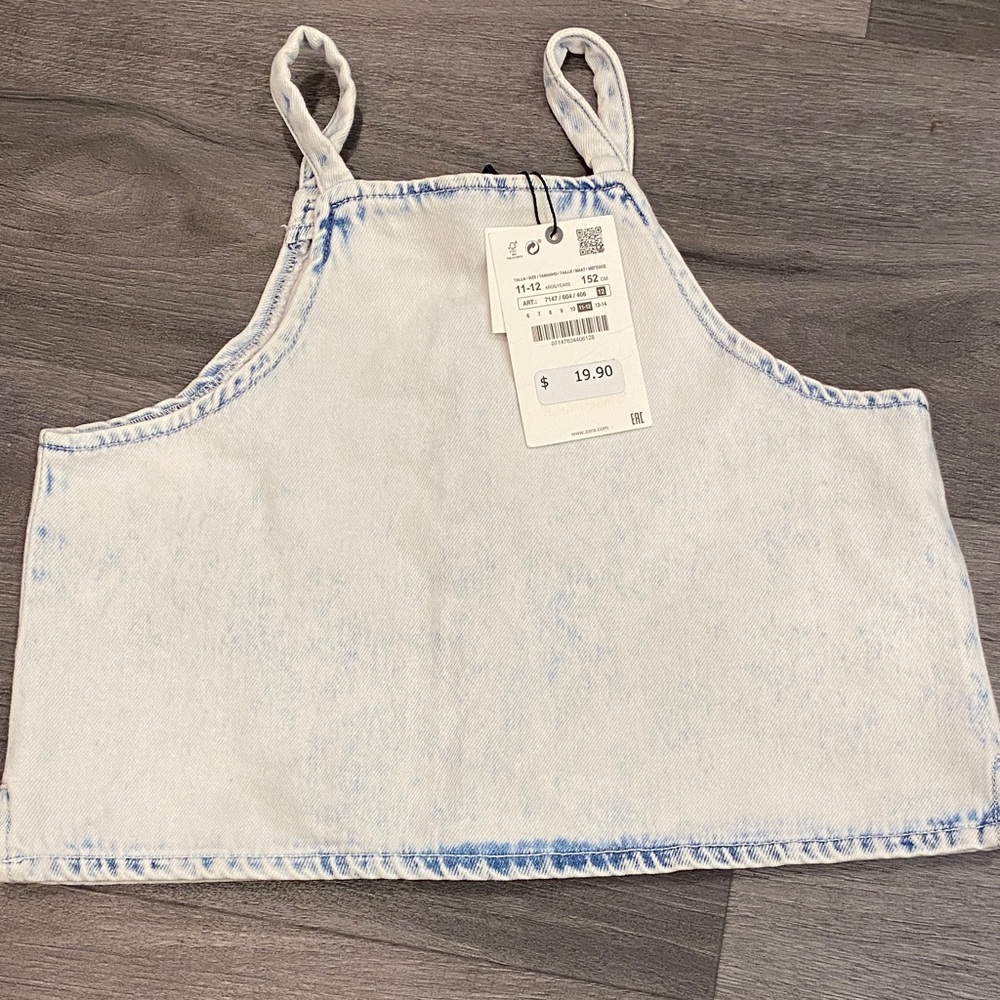 Zara Blue and White Denim Top